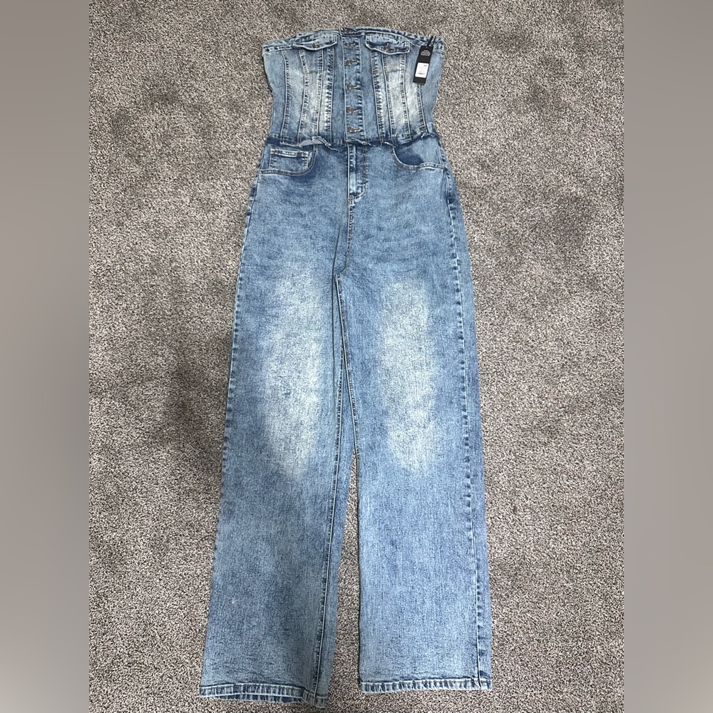 Fashion Nova Women's Blue Denim Jumpsuit